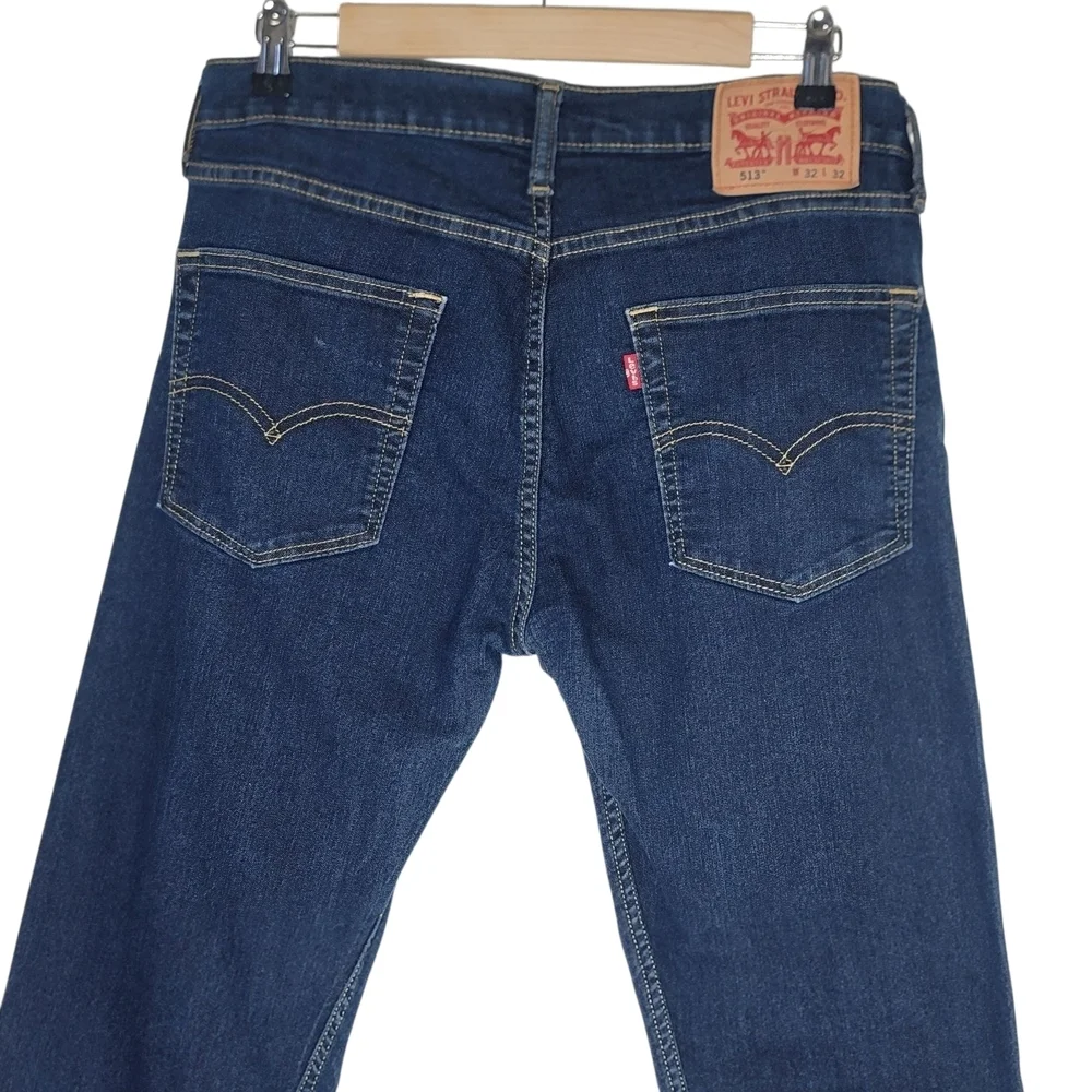 Levi's 513 Blue Dark Wash Distressed Jeans Men's Classic Size 32 X 32